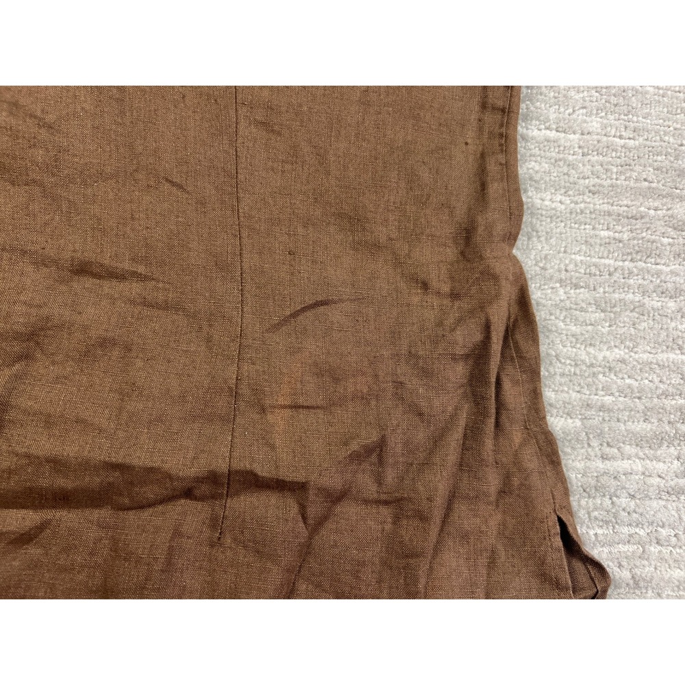 Carole Little Blouse Womens Large Brown 100% Linen Pintuck Beaded Short Sleeve - Picture 8 of 9